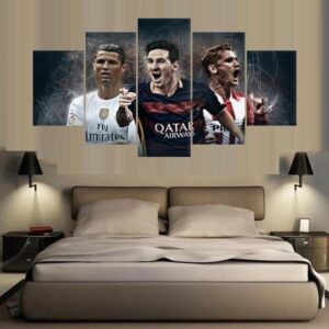 Ronaldo Messi Griezmann Soccer - 5 Panel Canvas Art Wall Decor