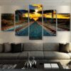 Rope The Train Under The Sunset - Nature 5 Panel Canvas Art Wall Decor