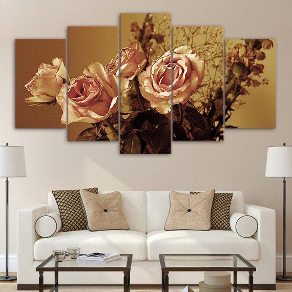 Rose Floral - Nature 5 Panel Canvas Art Wall Decor Rose Floral - Nature 5 Panel Canvas Art Wall Decor