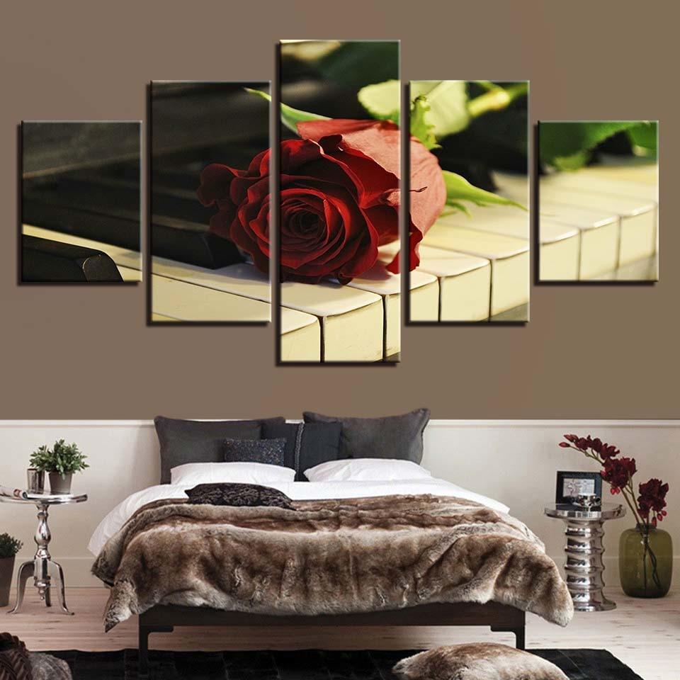 Rose Flower And Piano 1 - Music 5 Panel Canvas Art Wall Decor Rose Flower And Piano 1 - Music 5 Panel Canvas Art Wall Decor