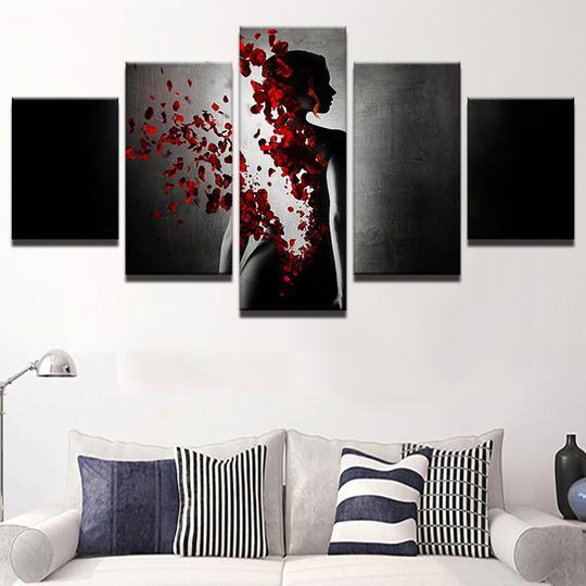 Rose Petal Girl Silhouette - Abstract 5 Panel Canvas Art Wall Decor Rose Petal Girl Silhouette - Abstract 5 Panel Canvas Art Wall Decor