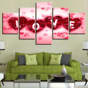 Rose Petals Love Heart - Abstract 5 Panel Canvas Art Wall Decor