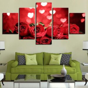 Rose Red Love - Nature 5 Panel Canvas Art Wall Decor