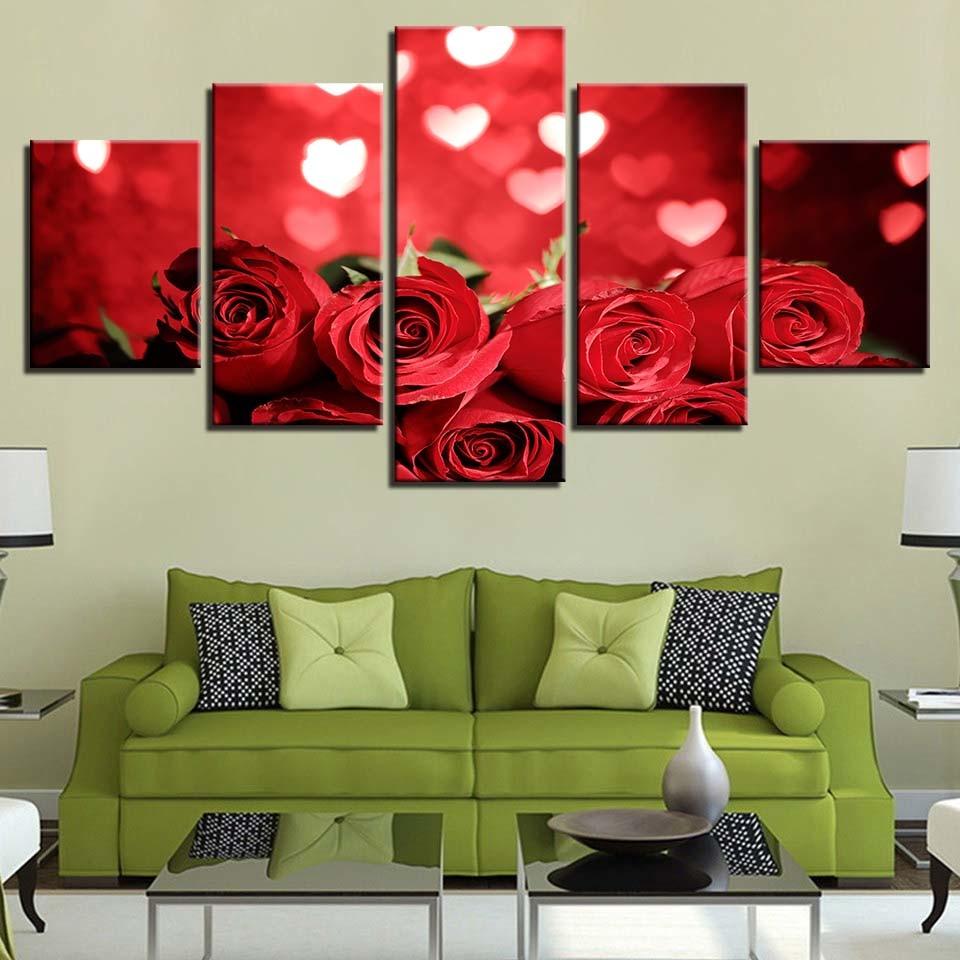Rose Red Love - Nature 5 Panel Canvas Art Wall Decor Rose Red Love - Nature 5 Panel Canvas Art Wall Decor