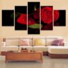 Rose With Water Droplets - Nature 5 Panel Canvas Art Wall Decor