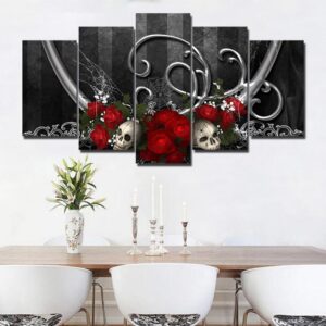 Rose and Skull 01 - Abstract 5 Panel Canvas Art Wall Decor