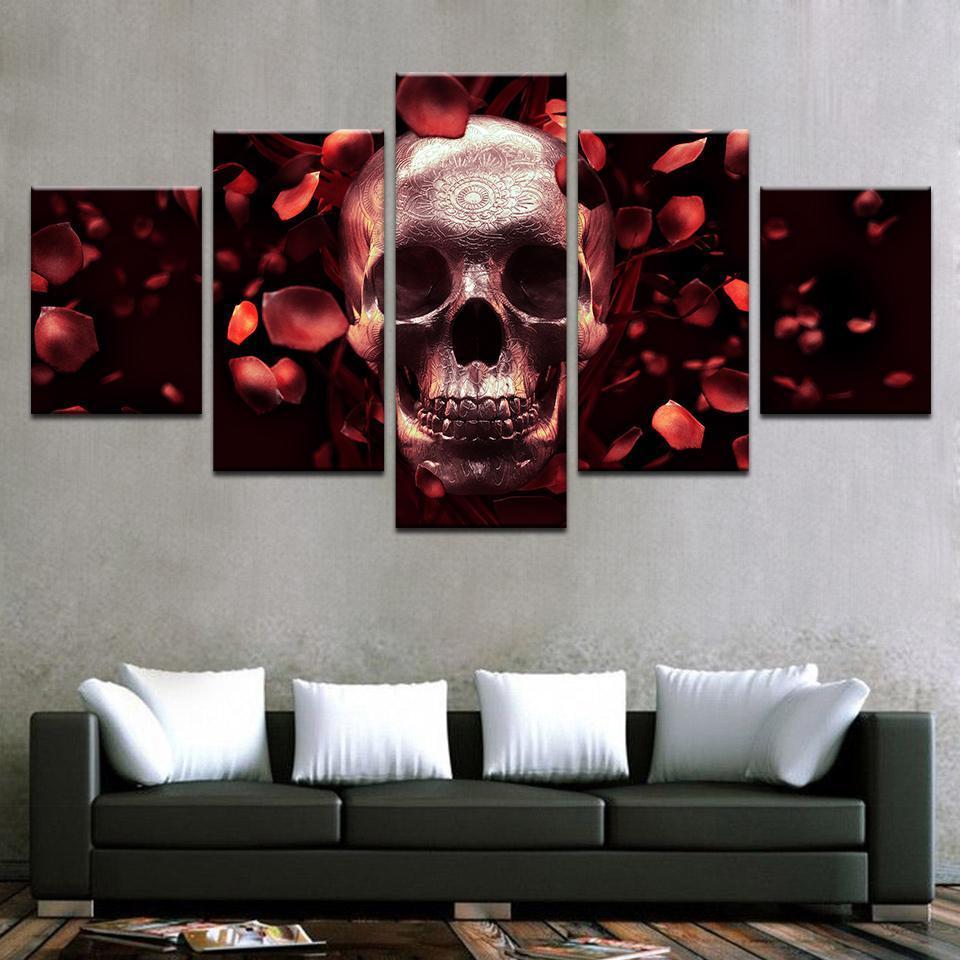 Rosy Skull - Halloween 5 Panel Canvas Art Wall Decor Rosy Skull - Halloween 5 Panel Canvas Art Wall Decor