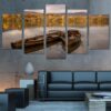 Row Boats In Lake At Evening - Nature 5 Panel Canvas Art Wall Decor