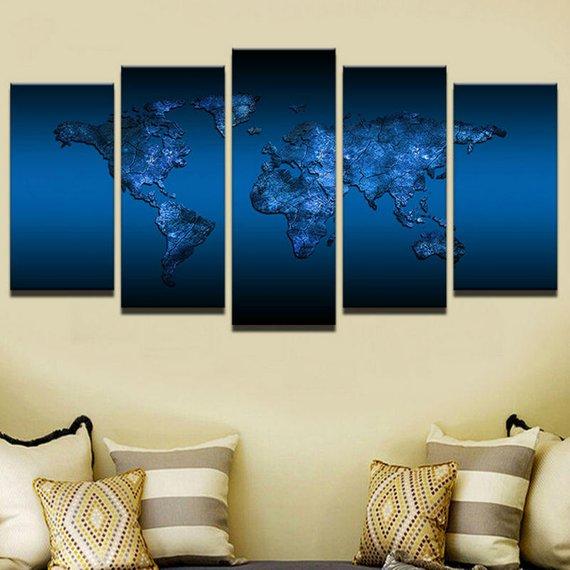 Royal Blue World - Abstract 5 Panel Canvas Art Wall Decor Royal Blue World - Abstract 5 Panel Canvas Art Wall Decor