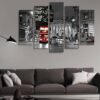 Royal Exchange London With Red Route Master Bus - Nature 5 Panel Canvas Art Wall Decor
