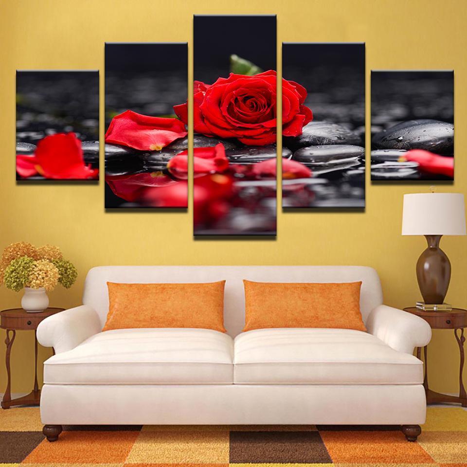 Rrose Flowers Stone Petal - Nature 5 Panel Canvas Art Wall Decor Rrose Flowers Stone Petal - Nature 5 Panel Canvas Art Wall Decor
