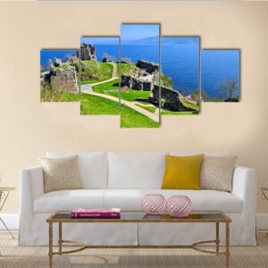 Ruins Of Urquhart Castle Along Loch Ness - Nature 5 Panel Canvas Art Wall Decor