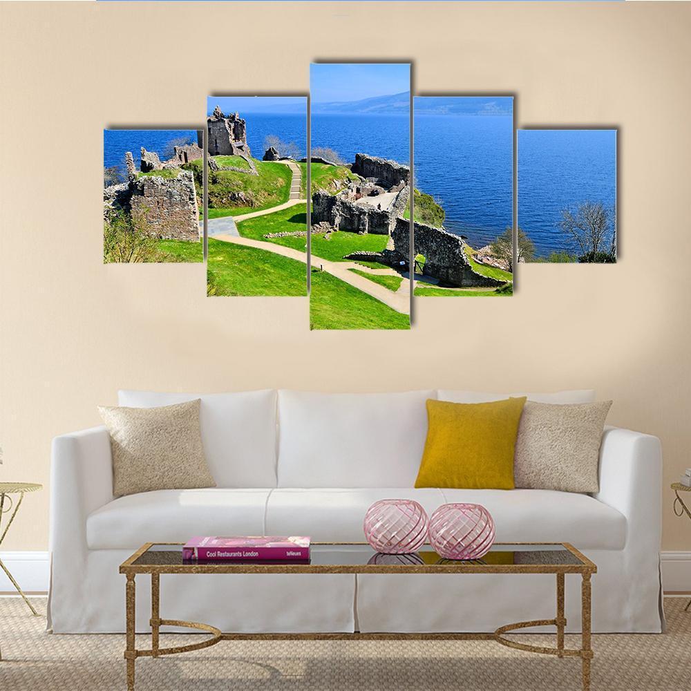 Ruins Of Urquhart Castle Along Loch Ness - Nature 5 Panel Canvas Art Wall Decor Ruins Of Urquhart Castle Along Loch Ness - Nature 5 Panel Canvas Art Wall Decor