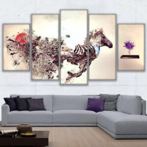 Run Zebra - Abstract Animal 5 Panel Canvas Art Wall Decor