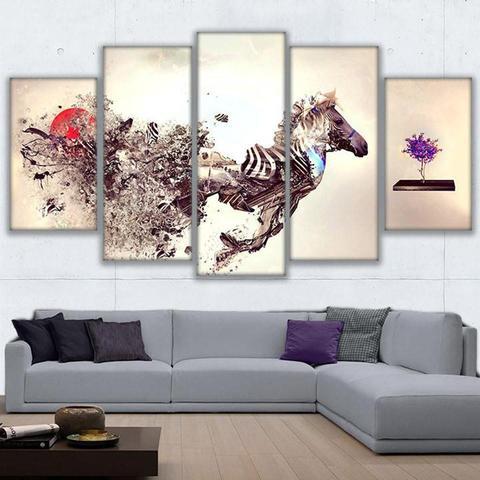 Run Zebra - Abstract Animal 5 Panel Canvas Art Wall Decor Run Zebra - Abstract Animal 5 Panel Canvas Art Wall Decor