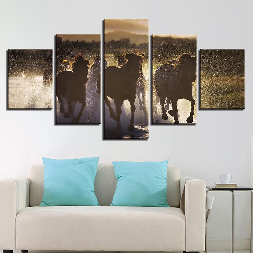 Running Fine Horses 2 - Animal 5 Panel Canvas Art Wall Decor Running Fine Horses 2 - Animal 5 Panel Canvas Art Wall Decor