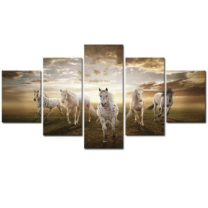 Running Galloping Horse - Animal 5 Panel Canvas Art Wall Decor