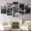Running Gray Black Horses - Animal 5 Panel Canvas Art Wall Decor