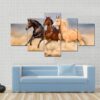Running Horses In Desert - Animal 5 Panel Canvas Art Wall Decor