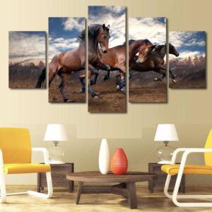 Running Horses In The Wild - Anime 5 Panel Canvas Art Wall Decor