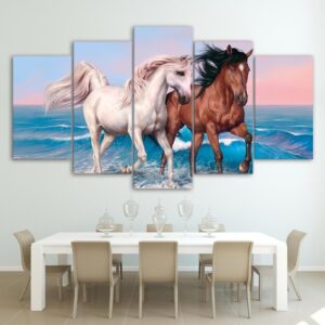 Running Horses couple - Animal 5 Panel Canvas Art Wall Decor