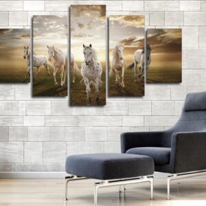 Running Horses group 01 - Animal 5 Panel Canvas Art Wall Decor