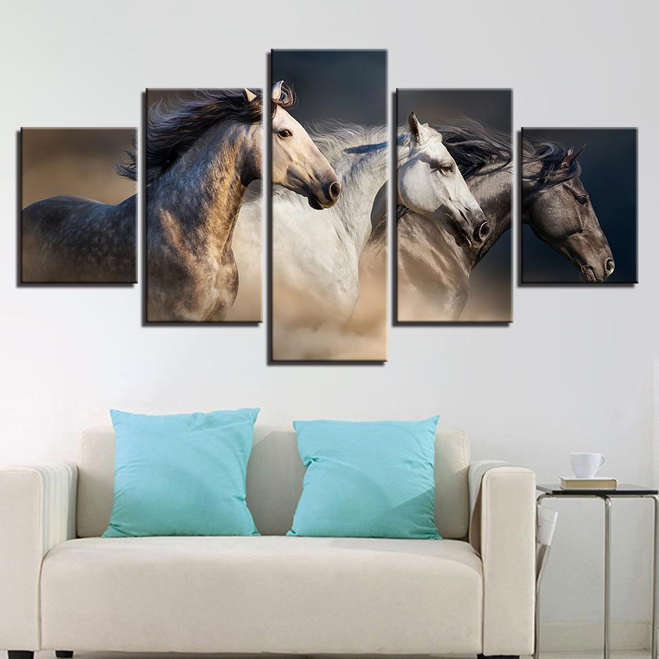 Running Horses - Animal 5 Panel Canvas Art Wall Decor Running Horses - Animal 5 Panel Canvas Art Wall Decor