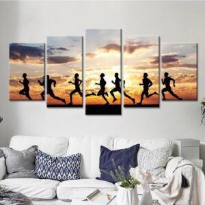 Running Jogging At Sunrise - Sport 5 Panel Canvas Art Wall Decor