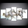 Running White Horses - Animal 5 Panel Canvas Art Wall Decor