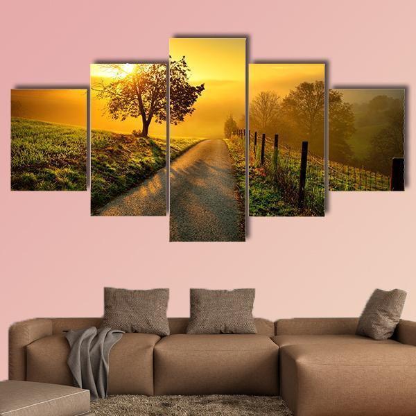 Rural Landscape On A Hill - Nature 5 Panel Canvas Art Wall Decor Rural Landscape On A Hill - Nature 5 Panel Canvas Art Wall Decor