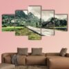 Rural Landscape With Road And Mountains - Nature 5 Panel Canvas Art Wall Decor