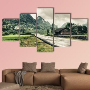 Rural Landscape With Road And Mountains - Nature 5 Panel Canvas Art Wall Decor
