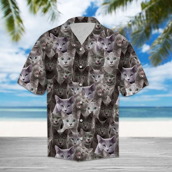 Russian Blue Hawaiian Shirt Summer Button Up Russian Blue Hawaiian Shirt Summer Button Up