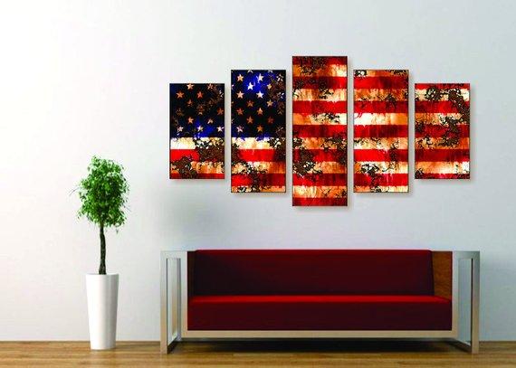 Rusted Flag - Abstract 5 Panel Canvas Art Wall Decor Rusted Flag - Abstract 5 Panel Canvas Art Wall Decor