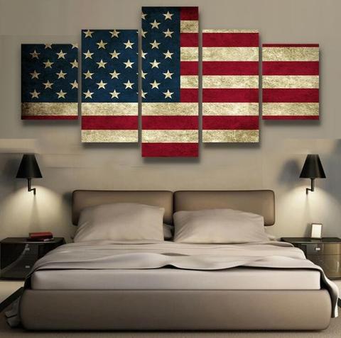 Rustic American Flag - Abstract 5 Panel Canvas Art Wall Decor Rustic American Flag - Abstract 5 Panel Canvas Art Wall Decor