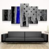Rustic Distressed Police Blue Line Flag - Abstract 5 Panel Canvas Art Wall Decor