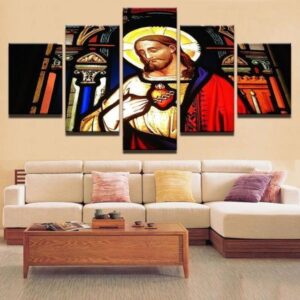 Sacred Heart Of Jesus - Religion 5 Panel Canvas Art Wall Decor