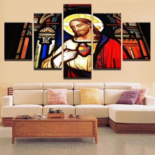 Sacred Heart Of Jesus - Religion 5 Panel Canvas Art Wall Decor Sacred Heart Of Jesus - Religion 5 Panel Canvas Art Wall Decor