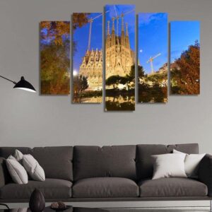 Sagrada Familia In Barcelona - Nature 5 Panel Canvas Art Wall Decor