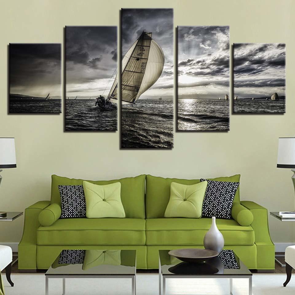 Sail Boat 4 - Space 5 Panel Canvas Art Wall Decor Sail Boat 4 - Space 5 Panel Canvas Art Wall Decor