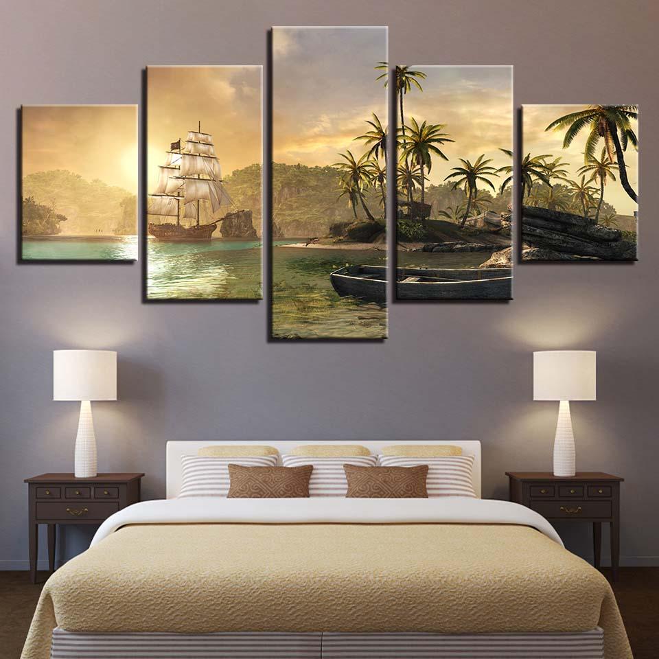 Sail Boat 5 - Space 5 Panel Canvas Art Wall Decor Sail Boat 5 - Space 5 Panel Canvas Art Wall Decor