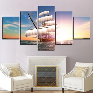 Sailboat At Sea Sail Boat Sailing Away - Autoimative 5 Panel Canvas Art Wall Decor