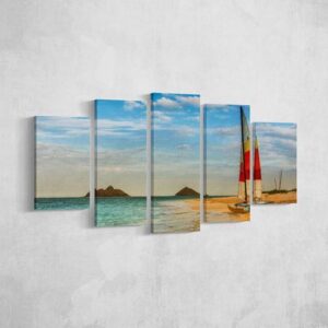 Sailboat On Shore - Nature 5 Panel Canvas Art Wall Decor