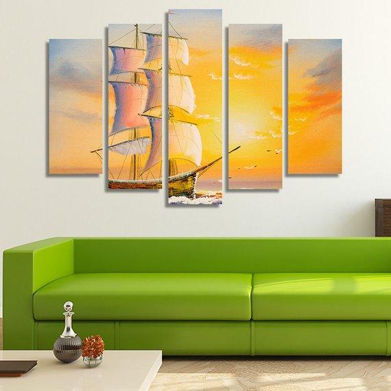 Sailing Boat - Space 5 Panel Canvas Art Wall Decor Sailing Boat - Space 5 Panel Canvas Art Wall Decor