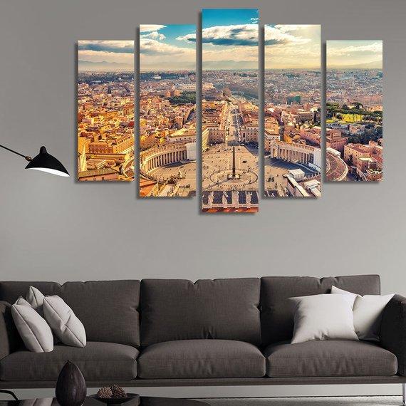 Saint Peters Square In Vatican - Nature 5 Panel Canvas Art Wall Decor Saint Peters Square In Vatican - Nature 5 Panel Canvas Art Wall Decor
