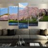 Sakura At Mount Fuji - Nature 5 Panel Canvas Art Wall Decor