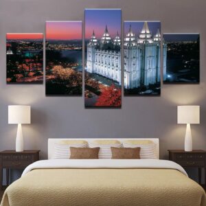 Salt Lake CityS Temple Square - Nature 5 Panel Canvas Art Wall Decor