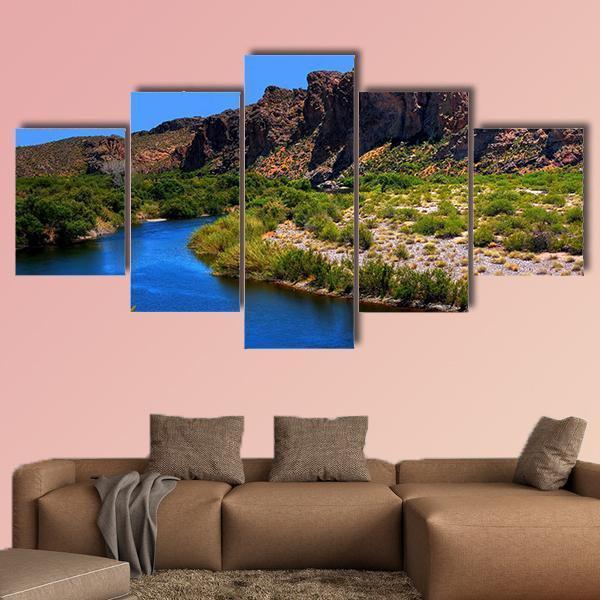 Salt River With Large Moon - Nature 5 Panel Canvas Art Wall Decor Salt River With Large Moon - Nature 5 Panel Canvas Art Wall Decor