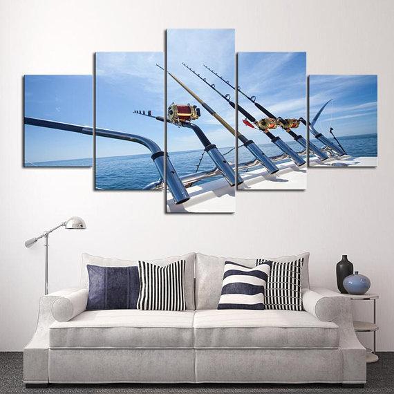 Saltwater 1 - Fishing 5 Panel Canvas Art Wall Decor Saltwater 1 - Fishing 5 Panel Canvas Art Wall Decor