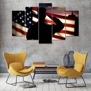 Salute To Usa Flag - Army 5 Panel Canvas Art Wall Decor